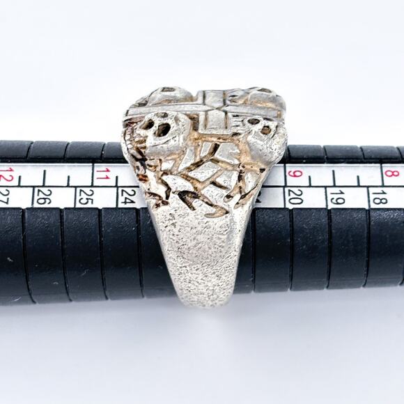 Vintage Shube Sterling Silver 925 Cross Skulls Biker Ring Size 10 - Picture 8 of 10